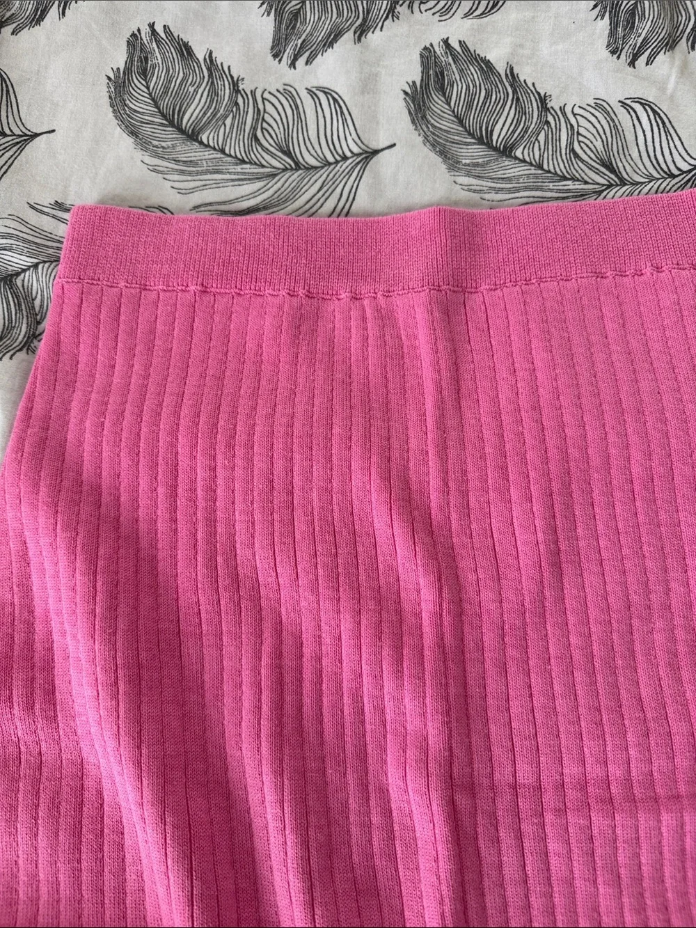 Free People Pink Ribbed Knit Midi Skirt Slit Cotton Candy Bubblegum Pink Size M